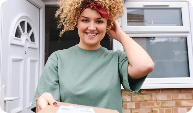 Woman smiling with package