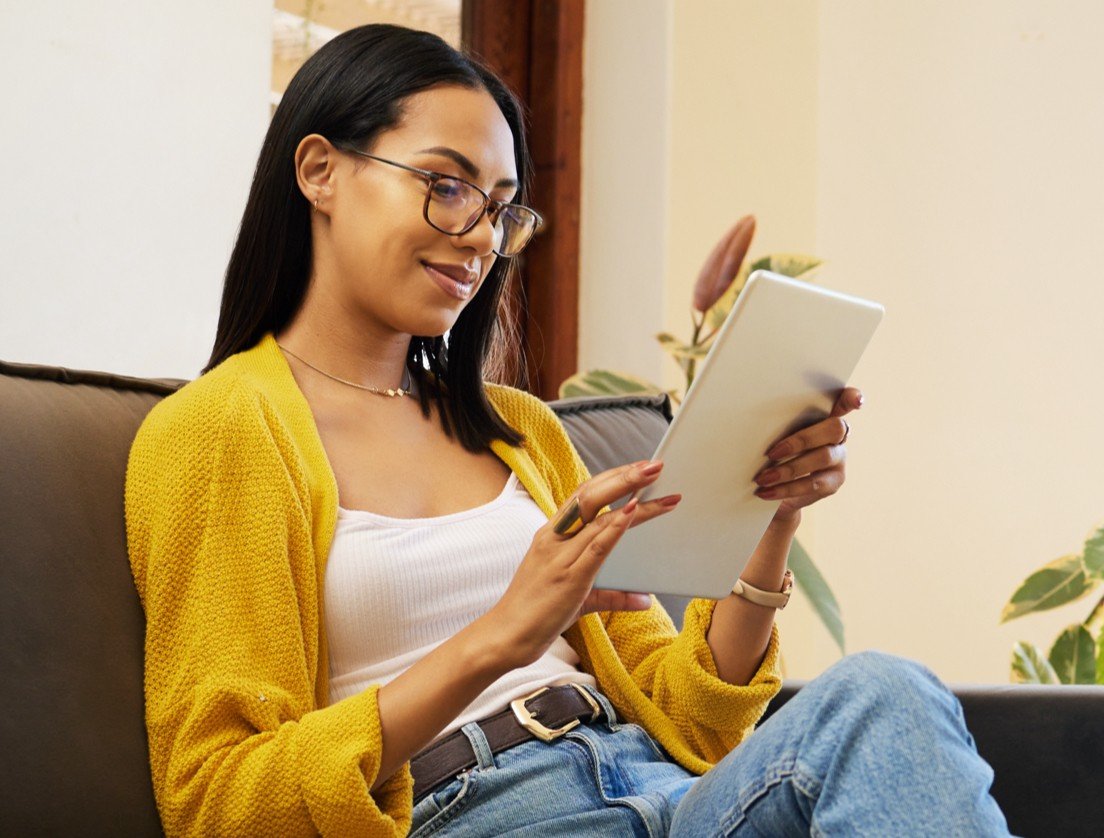 Woman looking at tablet
