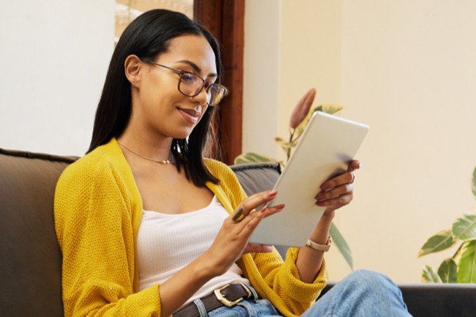 Woman looking at a tablet